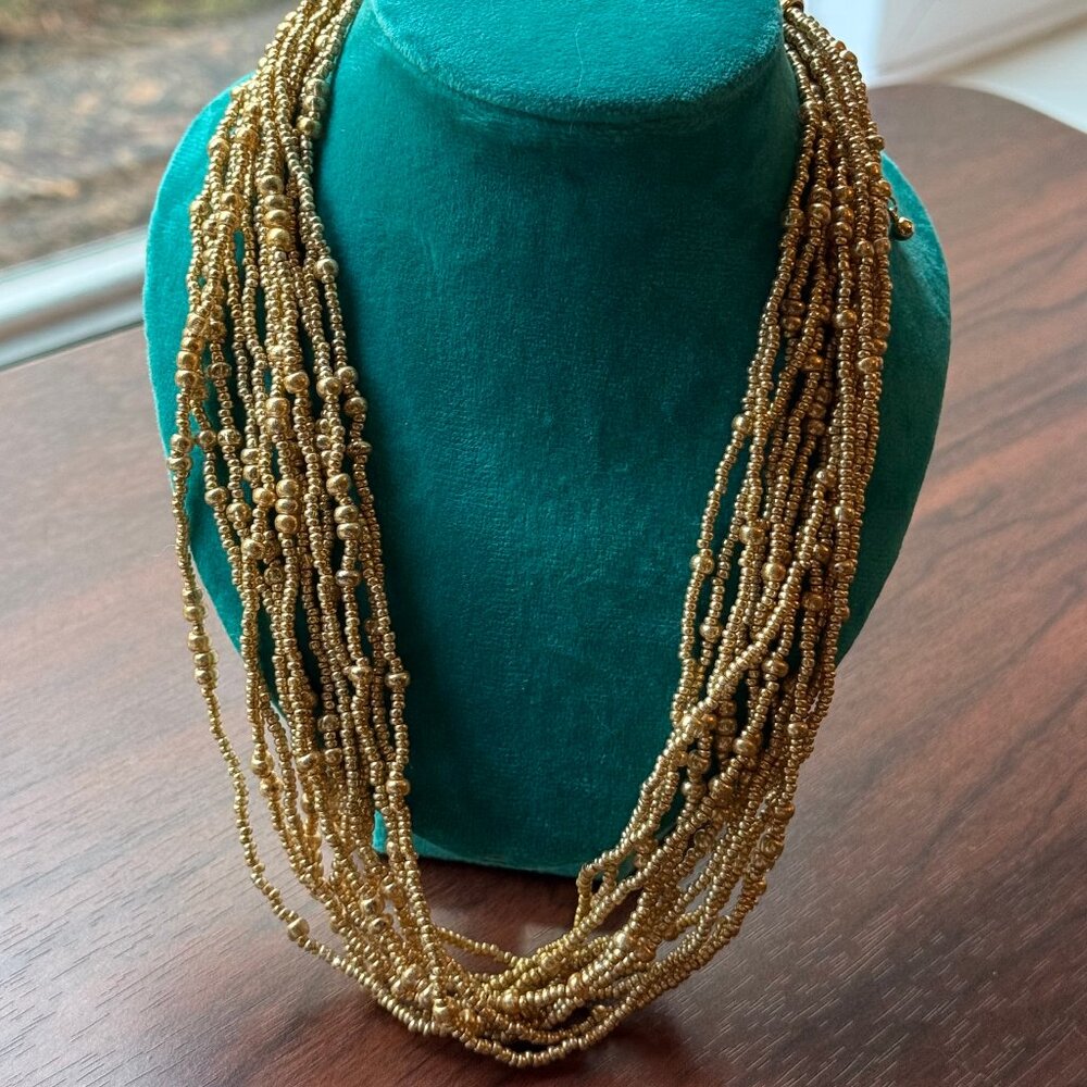 Boho Gold Layered Glass Seed Bead Statement Necklace